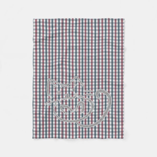 Cute Cat and Plaid Pattern Fleece Blanket (Front)