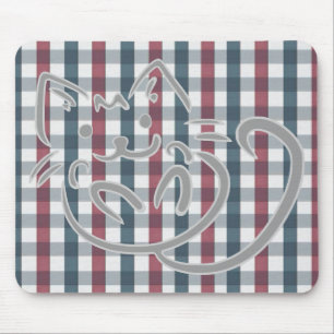 Cute Cat and Plaid Pattern Mouse Pad