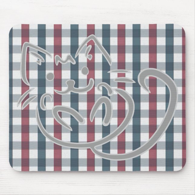 Cute Cat and Plaid Pattern Mouse Pad (Front)