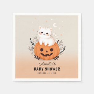 Cute Cat and Pumpkin Halloween Baby Shower Napkin