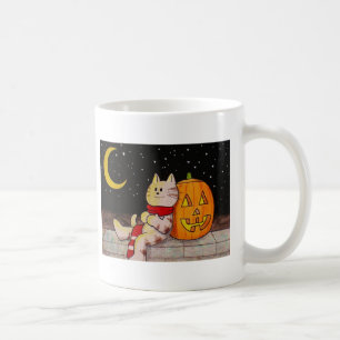 Cute Cat and Pumpkin Halloween Mug with Your Name
