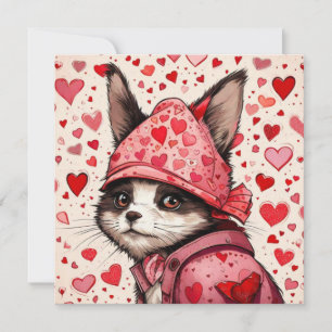 Cute cat and red hearts  invitation