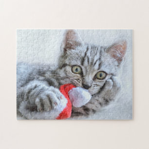 Cute Cat and Santa Claus Hat Jigsaw Puzzle