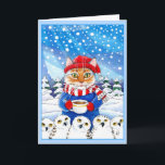 Cute cat and snowy owls Christmas winter card<br><div class="desc">You can customize the greeting inside this card if you'd like.  Other products with this image are also available in my Zazzle store.</div>