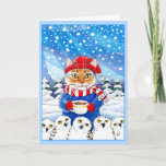 Cute cat and snowy owls Christmas winter card<br><div class="desc">You can customize the greeting inside this card if you'd like.  Other products with this image are false available in my Zazzle store.</div>