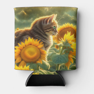 Cute Cat and Sunflower Can Cooler