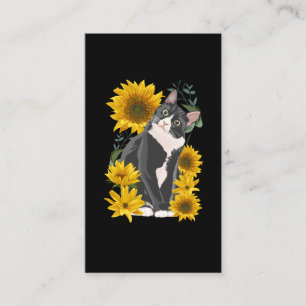 Cute Cat and Sunflowers Garden Feline Love Business Card