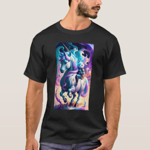 Cute Cat and Unicorn Whimsical Warrior Fluffy Kitt T-Shirt