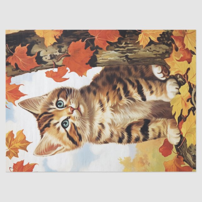 Cute Cat Animal Autumn Decoupage Tissue Paper (Front)