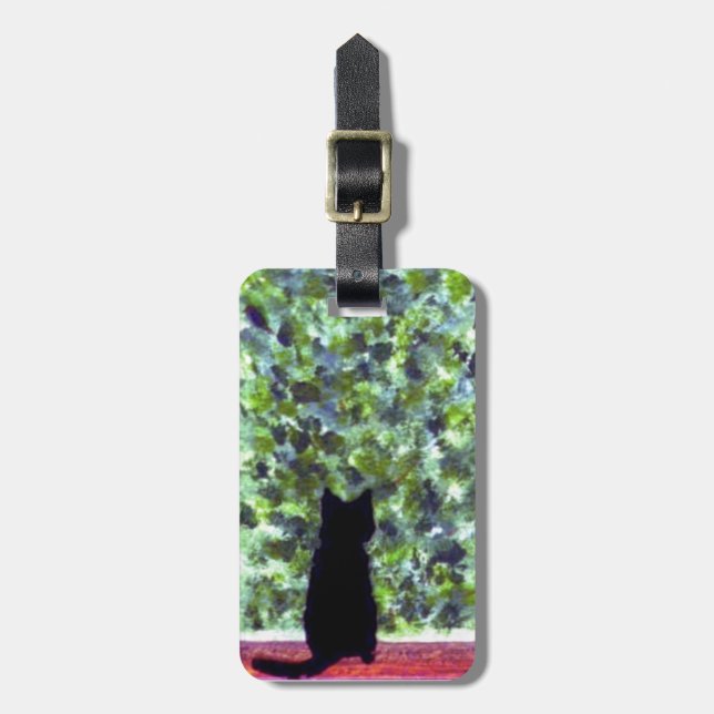 Cute Cat Art, Black Kitty Painting Luggage Tag (Front Vertical)