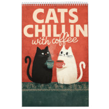 Cute Cat Art | Cats Chillin with Coffee 2026 Wall