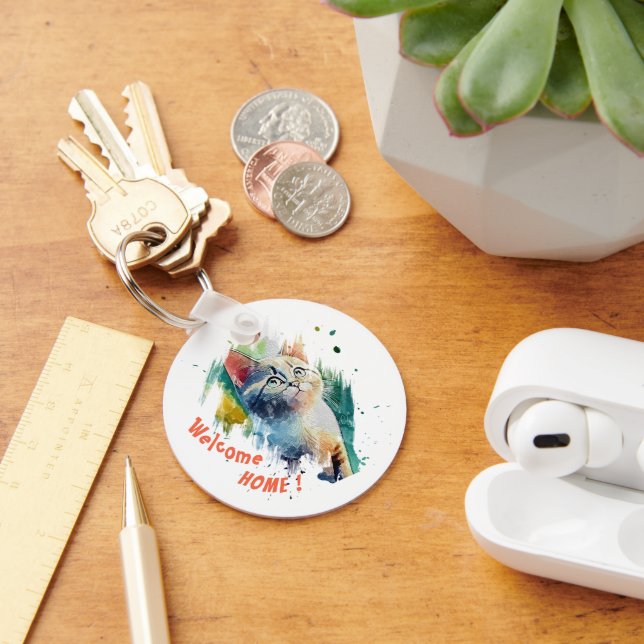 🔸Cute Cat Art Keychain with Customizable Text (Desk)