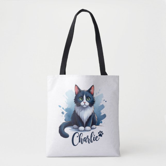 Cute Cat Artwork Tote – Gift for Cat Lovers Bag (Front)