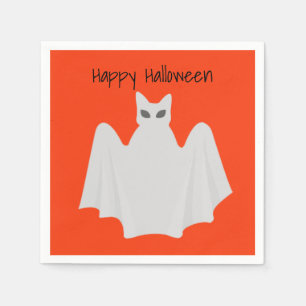 Cute Cat as a Ghost Halloween Paper Napkin