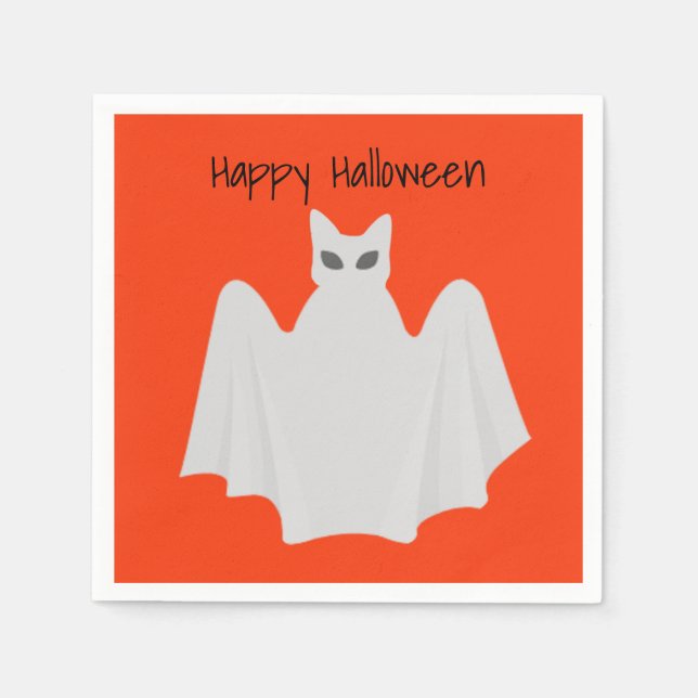 Cute Cat as a Ghost Halloween Paper Napkin (Front)