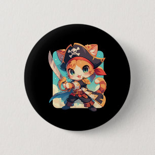 Cute Cat As Pirate Kawaii Anime 2 Inch Round Button