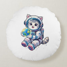 Cute Cat Astronaut Holding Earth Cartoon Space Art
