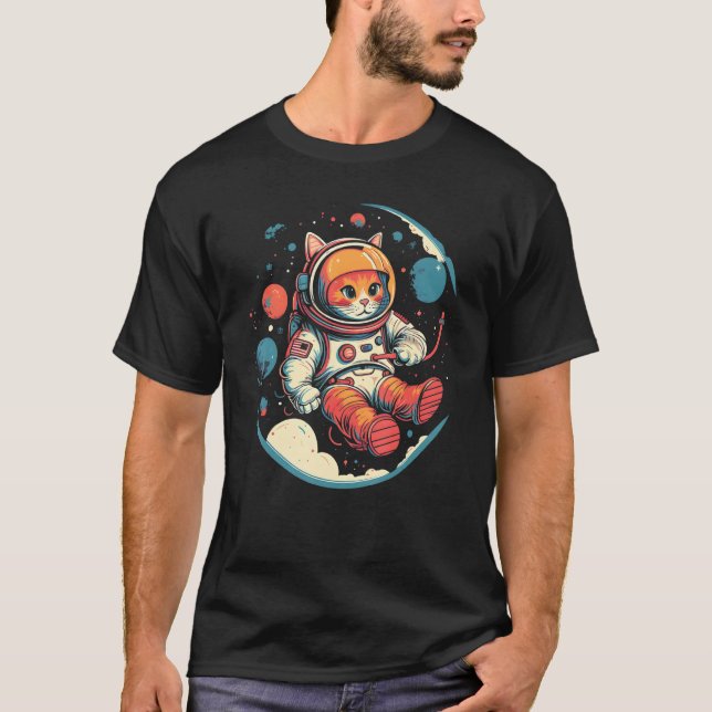 Cute Cat Astronaut in Space Celestial Gifts T-Shirt (Front)