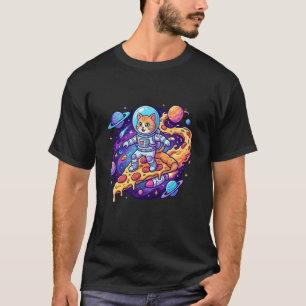 Cute Cat Astronaut Surfing Pizza Space Long Sleeve T-Shirt