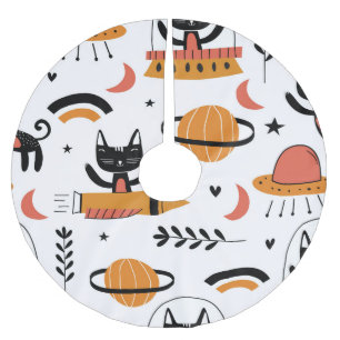 Cute Cat Astronauts: Kids Vintage Design. Brushed Polyester Tree Skirt