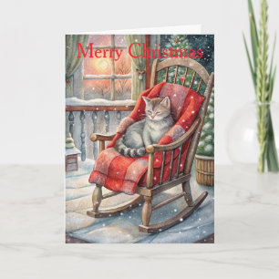 Cute Cat at Christmas Holiday Card