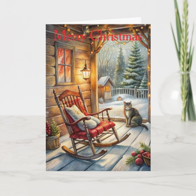 Cute Cat at Christmas Holiday Card (Front)