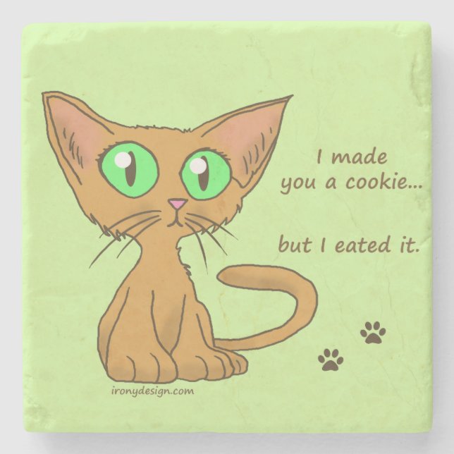 Cute Cat Ate Your Cookie Stone Coaster (Front)