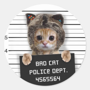 Cute cat bad boy classic round sticker