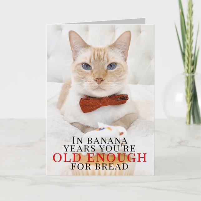 Cute Cat Banana Cake Snarky Birthday Greeting Card (Front)
