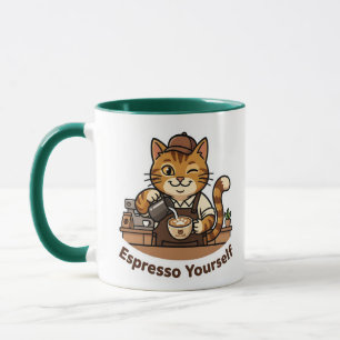 Cute Cat Barista Espresso Yourself Coffee Pun Mug