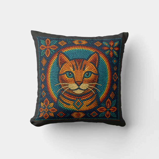 Cute Cat Beaded Kitten Throw Pillow (Front)