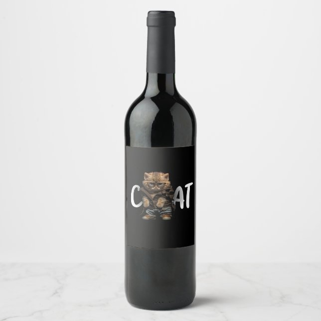 cute-cat-beautiful-cat-doll-black-background-funny wine label (Front)