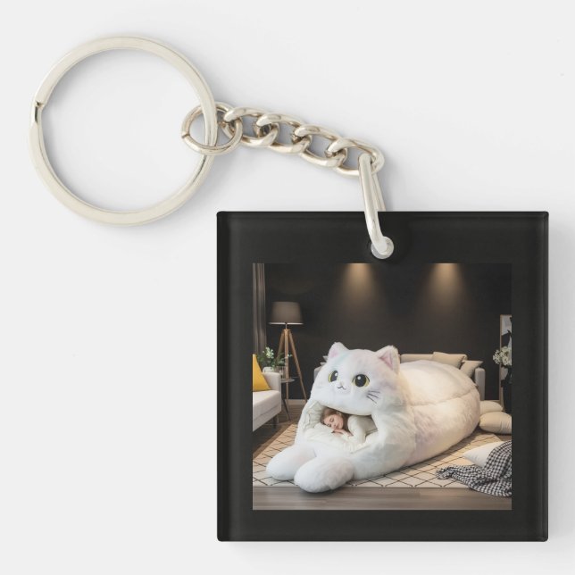  Cute cat bed  – Personalized Keychain (Front)