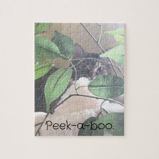 Cute Cat Behind Leaves, Custom Puzzles