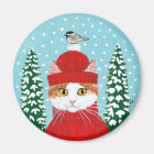 Cute cat, bird Christmas winter snow