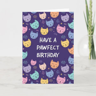 Cute Cat Birthday Card for Girls