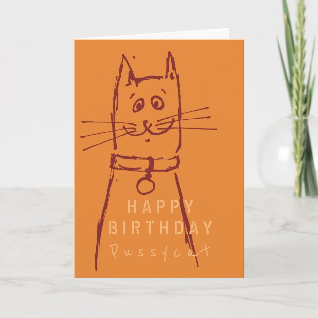 Cute cat birthday card orange (Front)