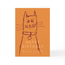 Cute cat birthday card orange