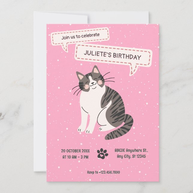 Cute cat birthday invitation (Front)