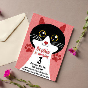 Cute Cat Birthday Invitation (Girl) – Editable 