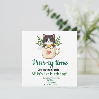 Cute Cat Birthday Invitation Square Card - Purr-ty