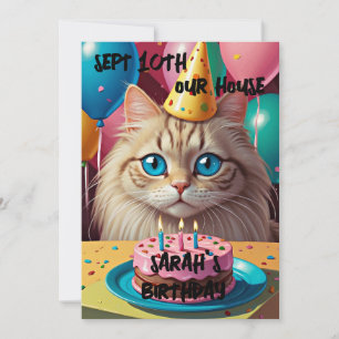 CUTE CAT BIRTHDAY PARTY CUSTOM INVITATIONS