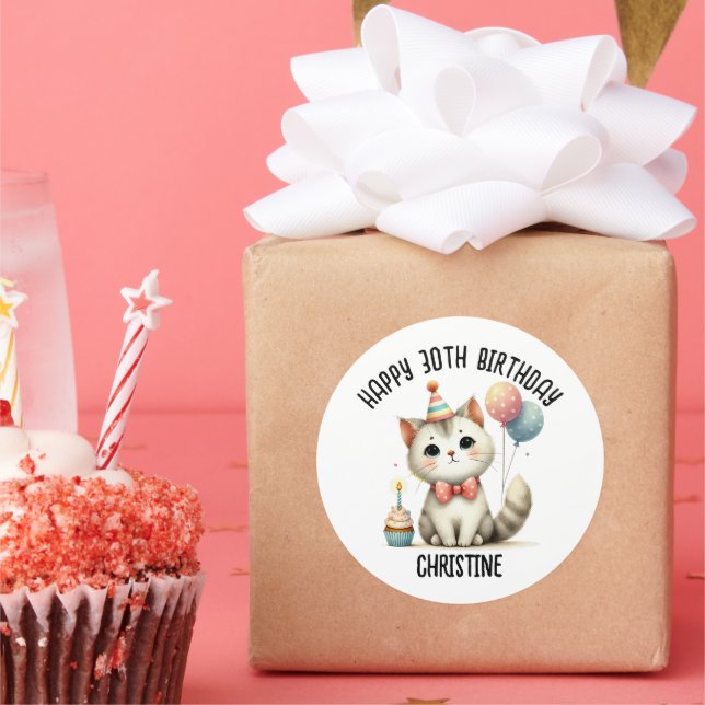 Cute cat Birthday Party favours Classic Round Sticker (Party)