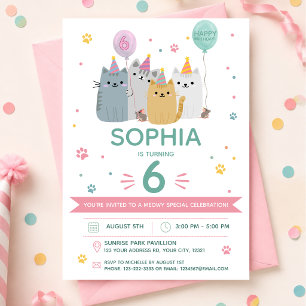 Cute Cat Birthday Party Invitation