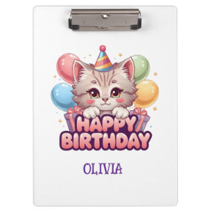 Cute Cat Birthday Personalized Girl's Clipboard