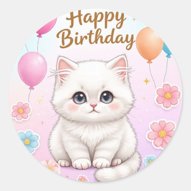 Cute cat birthday sticker  (Front)