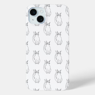 Cute Cat Black White Cartoon Pattern iPhone 15 Mini Case