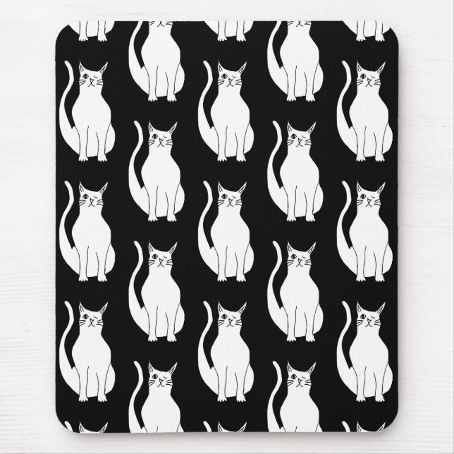 Cute Cat Black White Pattern Cartoon Mouse Pad (Front)