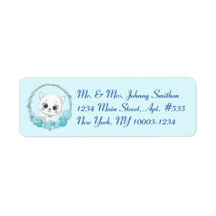 Cute Cat & Blue Star Balloon Theme Address Labels