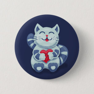 Cute Cat Blue Valentine Kids 2 Inch Round Button